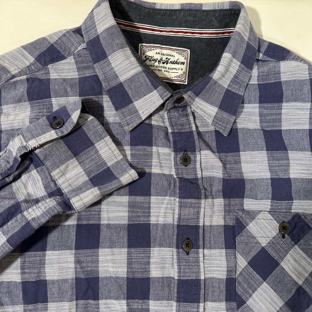 Flag &‎ Anthem Shirt Mens Medium  Purple Plaid Flannel Button Up Casual Cotton
